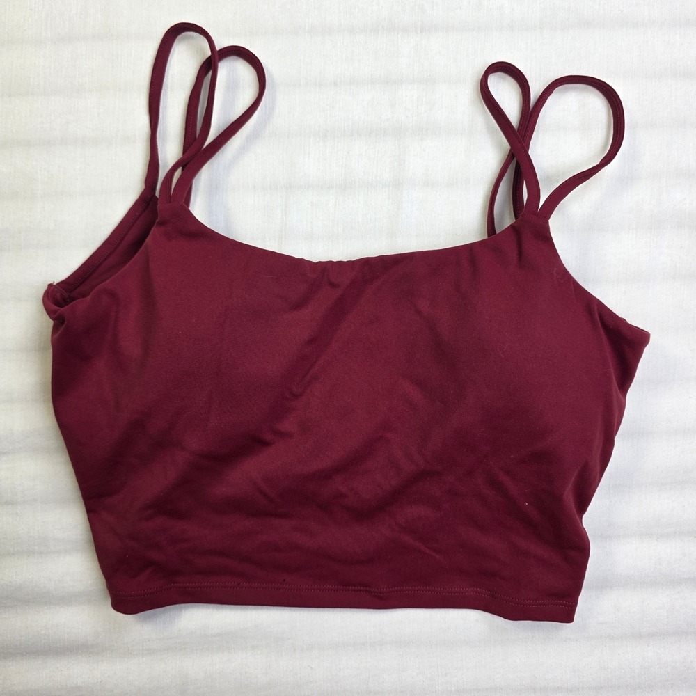 Halara Women Burgundy Double Strap Twisted Back Cropped Tank Top Built-in Bra M